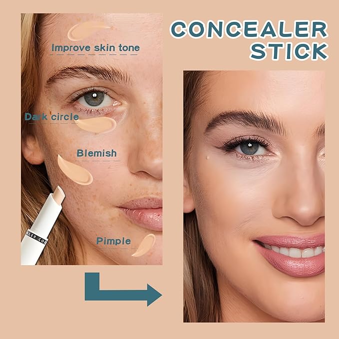 Concealer Stick Full Coverage, Cream Color Corrector Makeup, Dual Ended Conceal Pen with Brush, Waterproof Matte Eraser Dark Circles, Blemish, Pores, Spots Buildable for All Skin Types- Natural