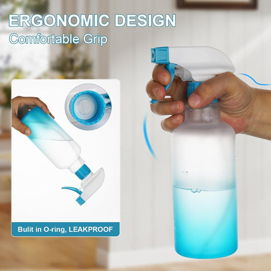 Spray Bottles 16.9oz/500ml Plastic Spray Bottle for Hair Mist/Stream Empty Spray Bottle Heavy Duty Refillable Containers for Cleaning Solutions, Plants Gradient 2 Pack (Blue)