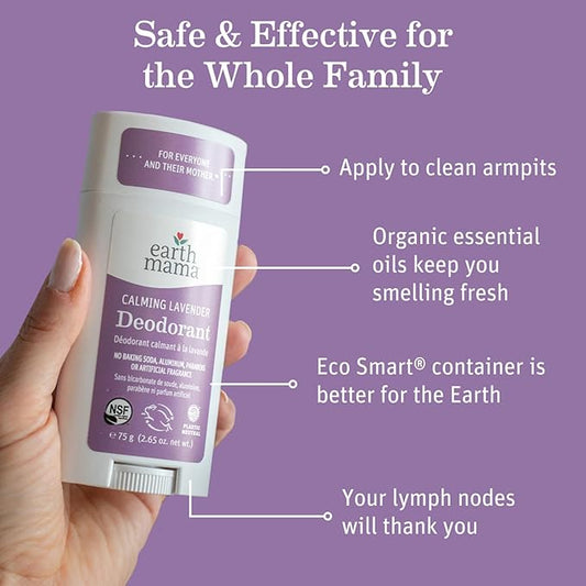 Earth Mama Calming Lavender Deodorant | Safe for Sensitive Skin, Pregnancy and Breastfeeding, Contains Organic Lavender, Calendula and Coconut Oil, No Baking Soda or Aluminum, 2.65-Ounce (2-Pack)
