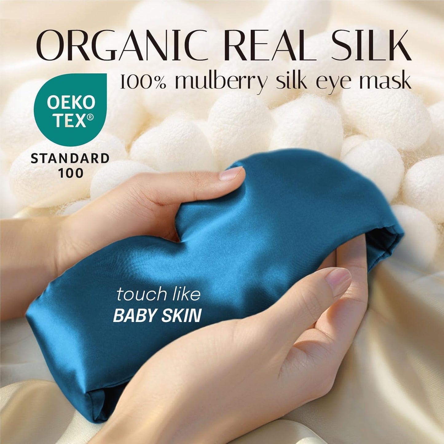 Silk Sleep Mask Soft Pressureless: 100% Mulberry Silk for Eye Skin Anti Wrinkles, Large Size for Total Blackout, Adjustable Wide Velcro Ear Cover