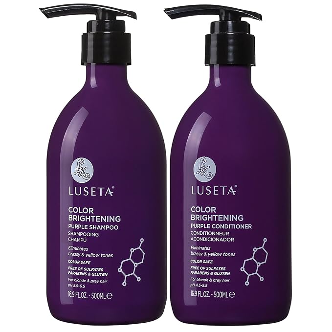 Luseta Purple Shampoo and Conditioner Set for Blonde, Gray - Color Treated Hair - Sulfate Free Paraben Free - Infused with Cocos Nucifera Oil for Curly and Damaged Hair - 2x16.9oz