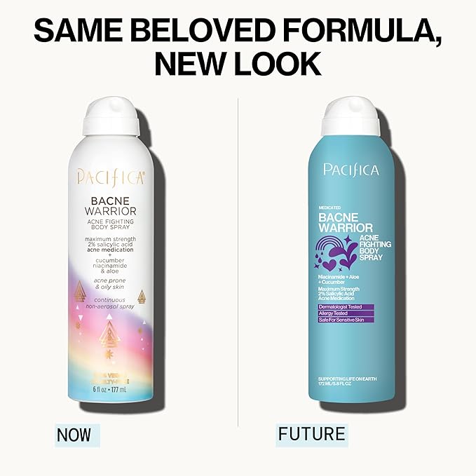 Pacifica Bacne Acne Cleanser Spray - Bacne Warrior - Body Spray for Acne Treatment - w/ 2% Salicylic Acid Niacinamide & Aloe - for Body, Chest & Back Acne for Teens & Adults Vegan Dermatologist Tested