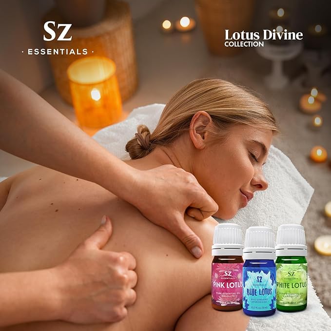 Divine Essential Oils Collection - Blue, Pink, White Lotus - Set of 3 Bottles (0.17 Fl Oz - 5ml Each) - 100% Pure, Natural & Undiluted - Therapeutic Grade & Vegan