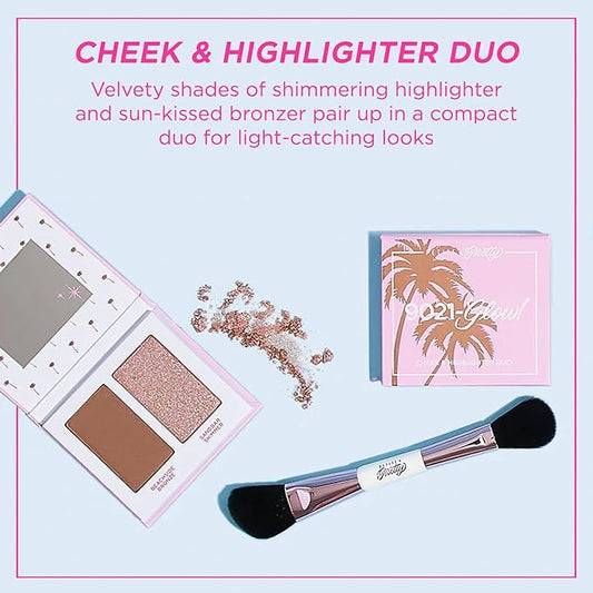 Petite ’n Pretty GLOW Makeup Set for Kids, Tweens and Teens - Includes Cheek & Highlighter Duo, Gloss Lip Balm, and Fully Feathered Volumizing Mascara - Clean Makeup, Made in the USA
