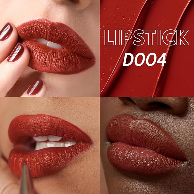 2PCS Marbled Matte Lip Stick Makeup - Velvety Finish | Naked-lip Feel, Full Coverage, D002+D004