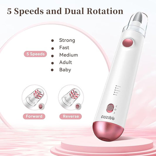 Electric Nail Drill, 8-in-1 Cordless Electric Nail File with LED Light, 5 Speeds Rechargeable Manicure and Pedicure Kit Hand Foot Care Tool for Nail Grinder Trim Polish for Women Baby