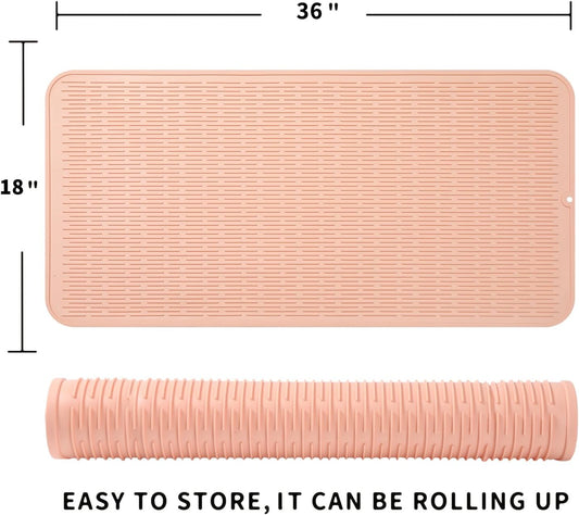 Silicone Dish Drying Mat for Multiple Usage,Easy clean,Eco-friendly,Heat-resistant Silicone Mat for Kitchen Counter or Sink,Refrigerator or Drawer Liner Pink 5XL 36inches x 18inches