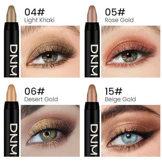 Kaely 4Pcs Metallic Shimmer Eye Shadow Sticks Set, Light Khaki Rose Gold Desert Gold Beige Gold, Eyeliner Pencil Eyeshadow Palette Halloween Makeup, Eye Highlighter Brightener Stick for Women
