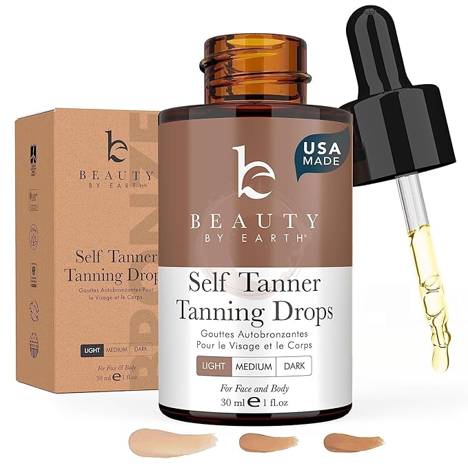 Self Tanning Drops for Face - USA Made with Organic & Natural Ingredients, Bronzing Face Tanning Drops with Aloe Vera, Non Toxic Self Tanner for Sunless Fake Tan & Natural Glow, Cruelty & Toxin Free