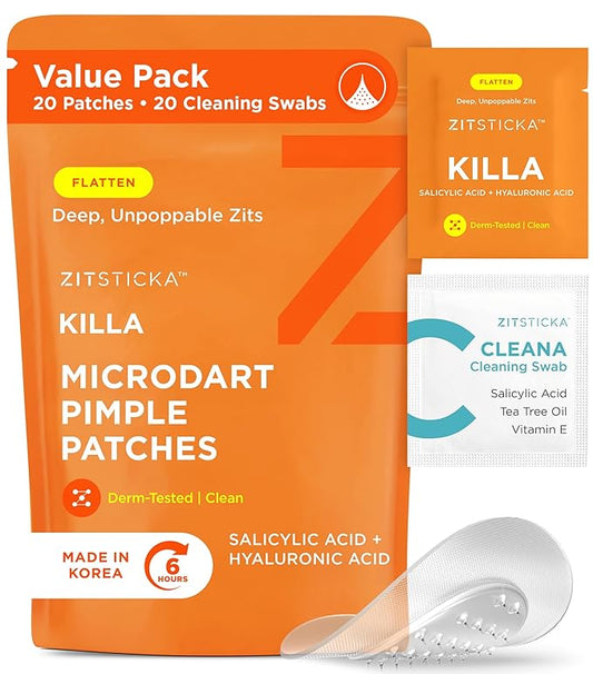 ZitSticka Killa Acne Patches for Face - World's Most Potent Pimple Patch with Fast-Acting Microdarts - Starts Working within 2 Hours for Deep, Early-Stage Zits - 20 Count