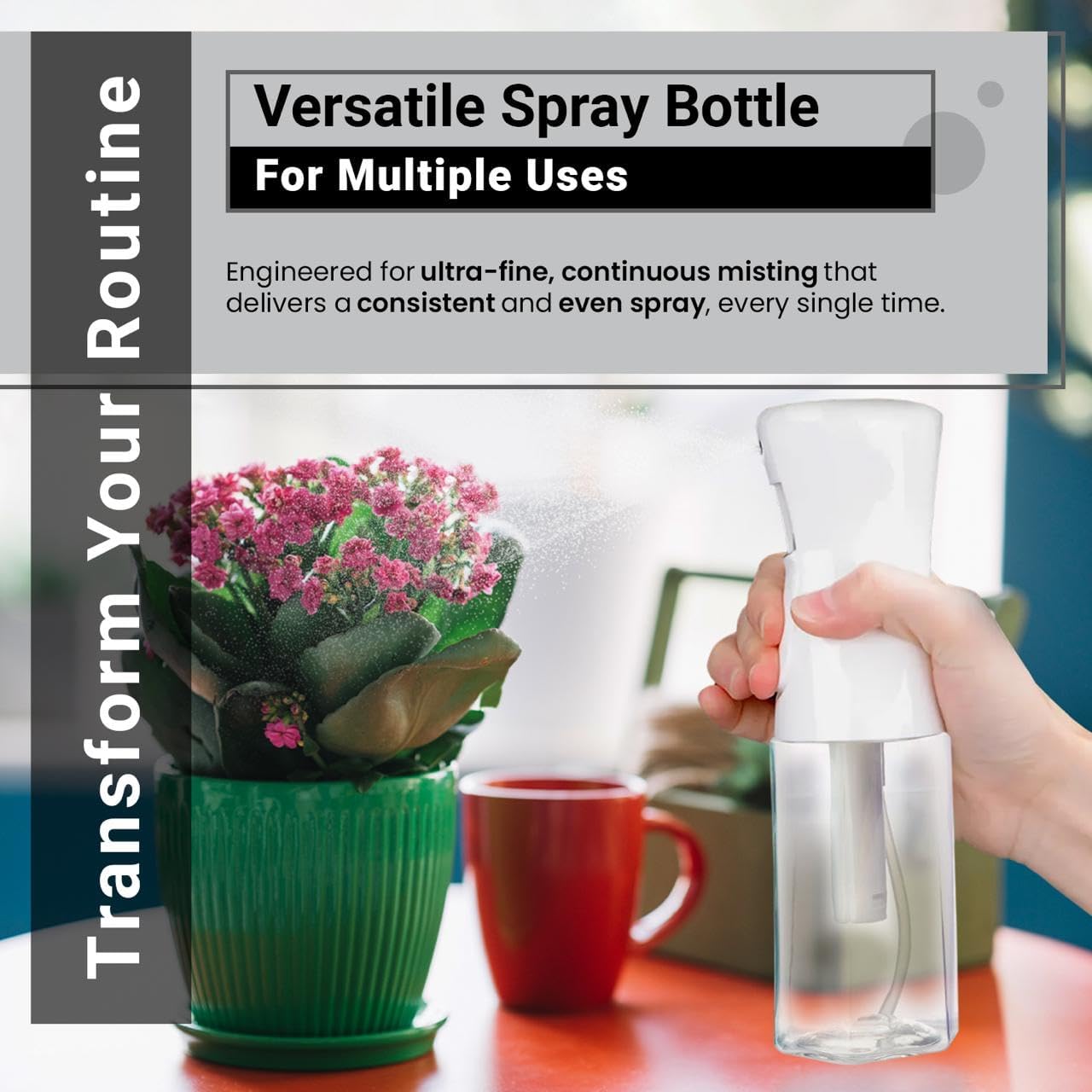 Continuous Mist Spray Bottle – Ultra Fine Mist for Hair Styling, Salon Use, and Versatile Applications – Ideal for Plants, Cleaning, and Travel – 5 oz Clear Octagon Shape Empty Bottle