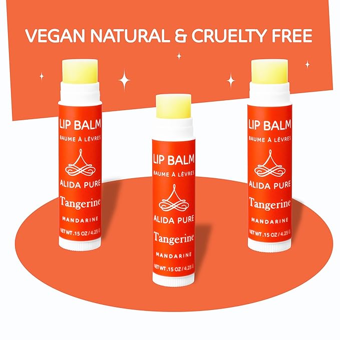 Tangerine Lip Balm, Vegan Lip Balm Set, Beeswax Free, with Avocado Oil, Organic Jojoba Oil, Candelilla Wax, and Vitamin E, Natural Moisturizer For Dry, Chapped, or Cracked Lips, 3 Tube Set