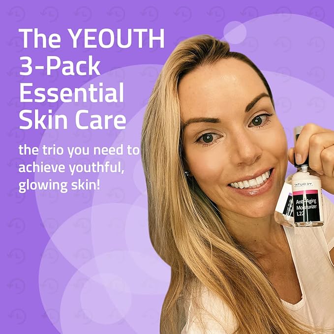 YEOUTH Skin Care Set: Hyaluronic Acid Serum with Vitamin C, Face Toner, Face Moisturizer, Skincare Kit for Hydrating and Smooth Looking Skin, Facial Kit 3-Piece