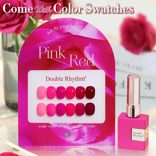 Double Rhythm 6 Pcs 15 ML Gel Polish Set Same Color Same Bottle Soak Off Gel Polish Kit Nail Art Manicure Salon DIY at Home for Women (Neon Light Pink Purple Burgundy Red-T6-8)