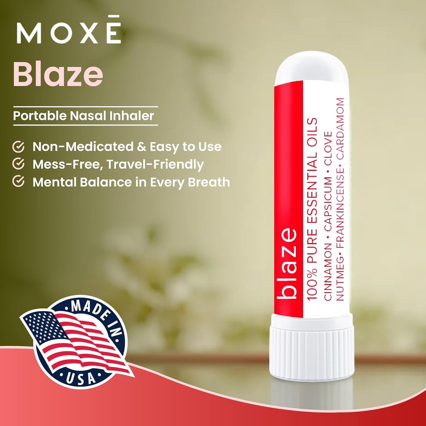 MOXE Blaze Nasal Stick | Calming Comfort + Mental Balance | Thieves Oil Inhaler Provides Soothing Spicy Sensation | Aromatherapy Inhaler with 100% Pure Essential Oils, Frankincense (1 Pack)