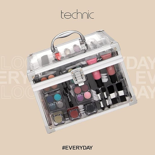 36 Pcs Clear Carry All Full Make Up Kit In a Trunk Train Case Including Makeup Brushes, Eye Shadows, Nail Polish, Blushers, Lipsticks and More