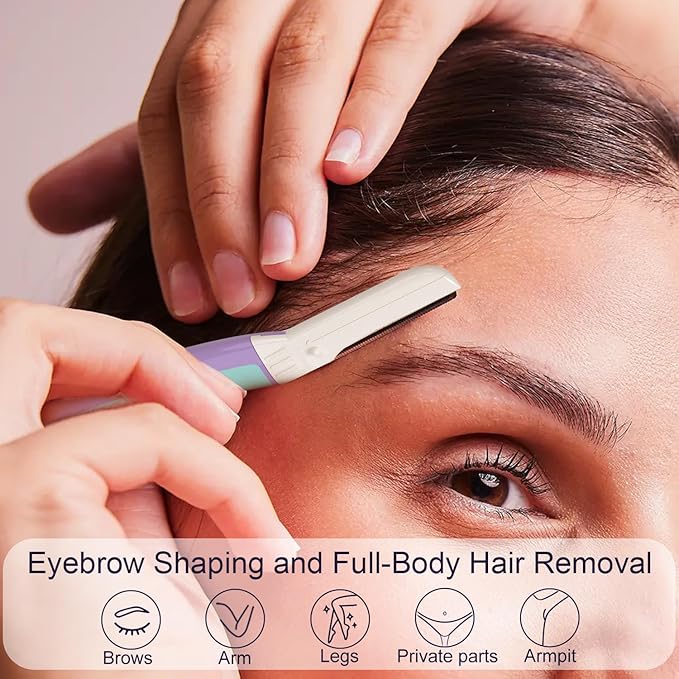 Face Razors for Women, Dermaplane Razor for Women Face, Eyebrow Razor, Dermaplaning Tool, Skin Safe Microblades, Peach Fuzz Remover (9ct, Wisteria)