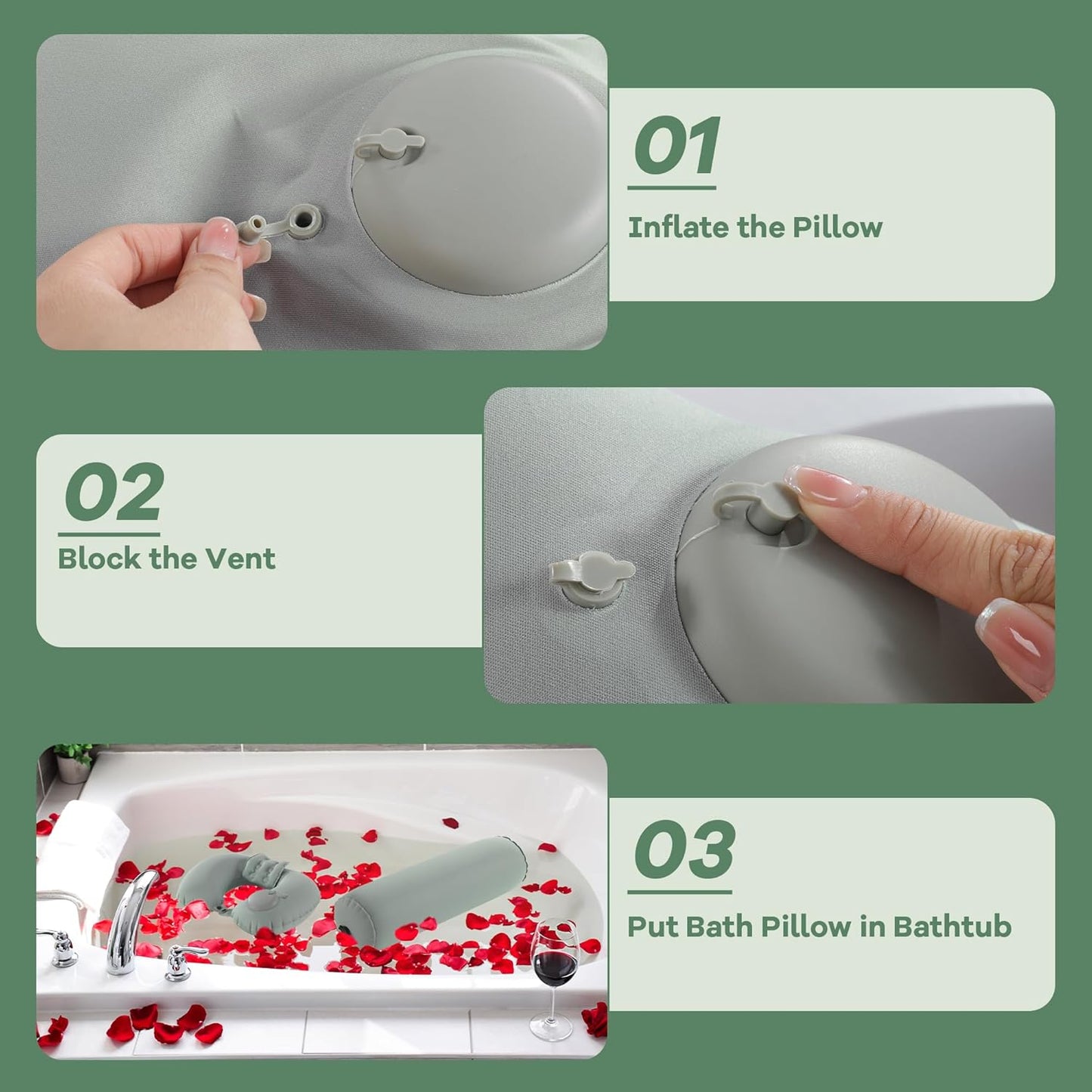 MABOZOO U-Shaped Full Body Bath Pillow for Tub 2 Pcs Inflatable Bathtub Bath Pillows with Adjustable Button for Shower, Neck Support Headrest & Leg Pillow for Relaxation Spa Soak in Bathtub