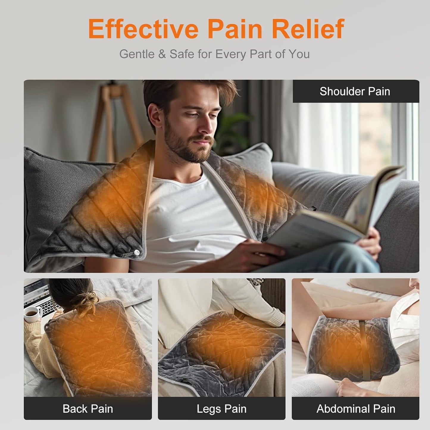 Weighted Heating Pad for Back & Cramps Relief, 17" x 33" Extra Large Electric Heat Pad with Waist Belt for Neck Shoulders