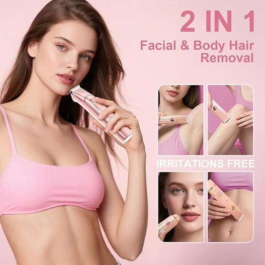 Electric Bikini Trimmer for Women - Dermave Bikini Shaver, Waterproof Dual Head Shaver (Pink)