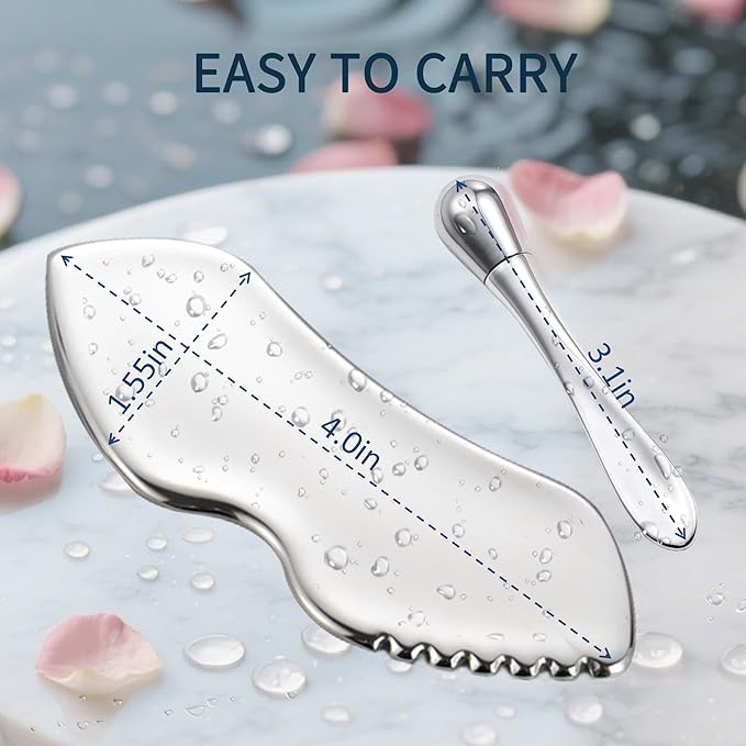 Stainless Steel GuaSha Tool & Eye Cream Applicator Facial Tools, Metal Detail Guasha for Face Neck, Eye Massager Tool, Lymphatic Drainage Face Massage Tool, Skin Care Gift