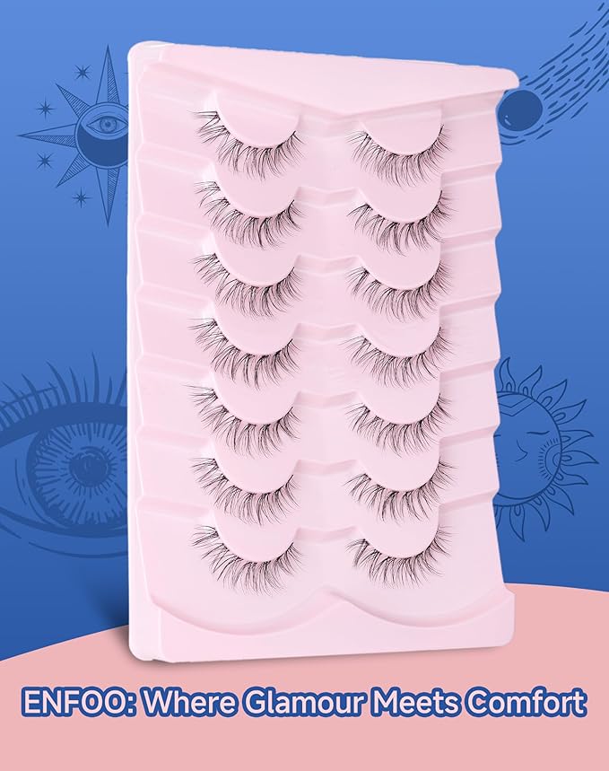 Lashes Natural CLear Band Wispy False Eyelashes Natural Look Flared Strip Eyelash False Eye Lash Soft 7 Pairs Everyday SF-02