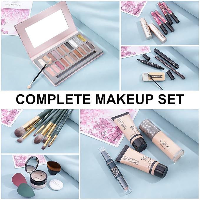 Makeup Kit Full Kit for Women Makeup Kit Full Kit for Teenagers Eyeshadow Palette Lip Gloss Foundation Mascara Eyeliner Cosmetic Brushes Cosmetic Bag etc. (20Middle)