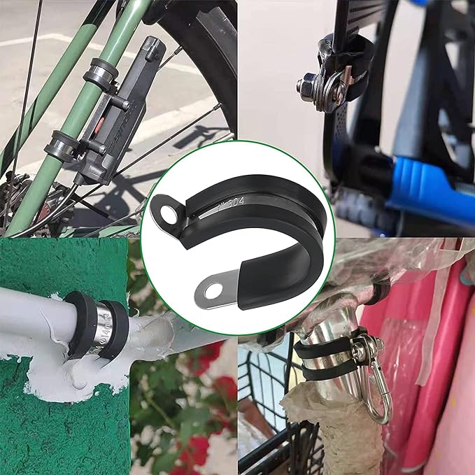 1/2-Inch Stainless Steel Rubber Coated Pipe & Wire Clamps (30pcs, Black, 13mm)