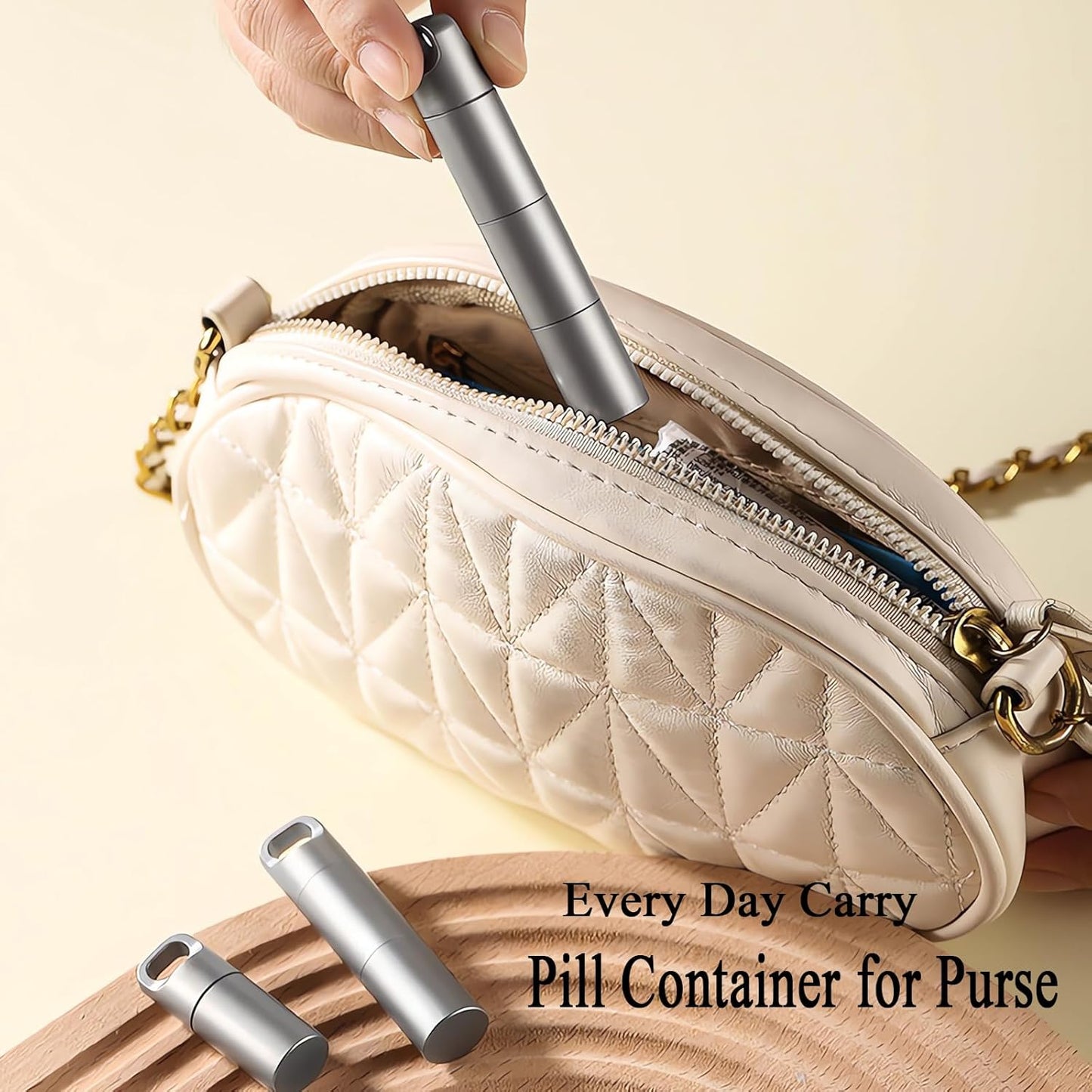 Small Keychain Pill Holder,304 Stainless Steel Portable Pill Case Organizer for Travel,Waterproof Pocket Pill Container Medicine Box for Purse Men (Mini Pill Case), Silver