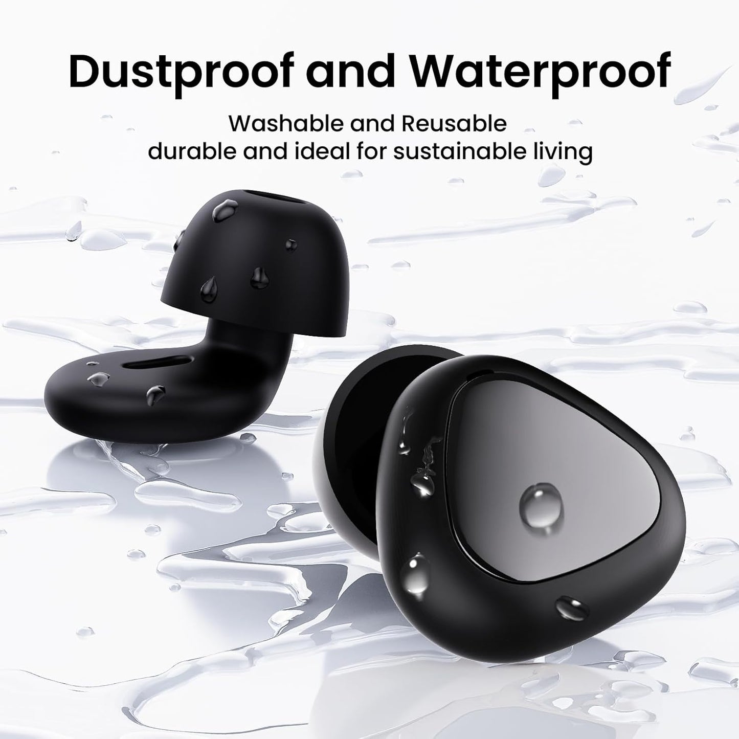 Ear Plugs for Sleeping Noise Cancelling, 45dB Reusable Silicone Earplugs with 6 Eartips and Carry Case, Ear Plugs for Concert & Hearing Protection, Sleep, Travel, Focus & Noise Reduction, Black