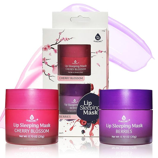 PURSONIC Lip Mask Overnight for Ultimate Lip Care - Hydrating Lip Moisturizer for Plump Lips Infused with Double Flavor Cherry Blossom and Berries - 2 Packs