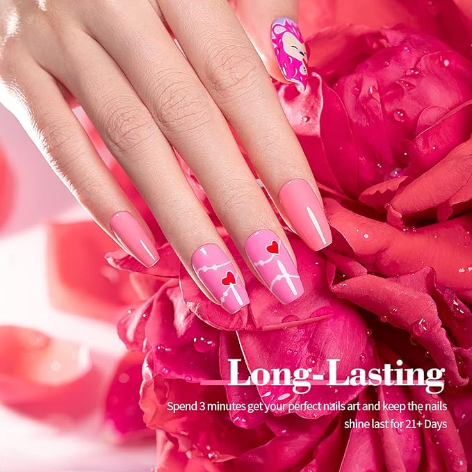 RARJSM Pink Gel Nail Polish Set 6 Pcs Pale Light Pink Neon Hot Pink Rose Glitter Fuchsia Sweet Cherry Colors Gel Polish Soak off 7.5ml UV LED Cured for Summer Home Salon Spring Nails