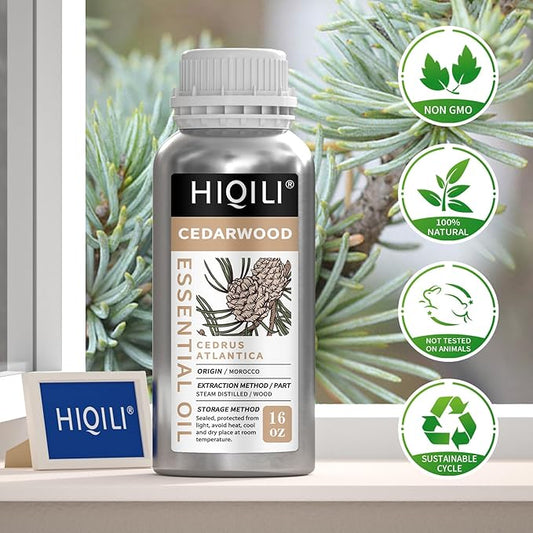 HIQILI 16 Fl Oz Cedarwood Essential Oil, Pure Natural Cedarwood Oil for Hair, Diffuser, Aromatherapy - 500ML