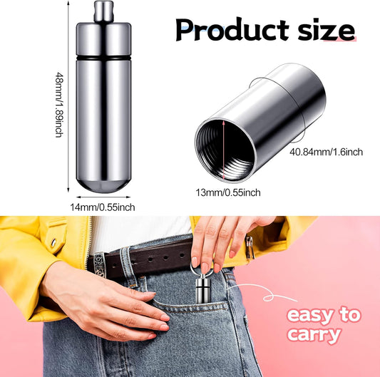 Patelai 12 Pcs Portable Keychain Pill Holder Mini Pocket Pill Case for Men Women Aluminum Geocache Containers Waterproof Metal Medicine Bottle Organizer for Outdoor Camping Travel(Silver)