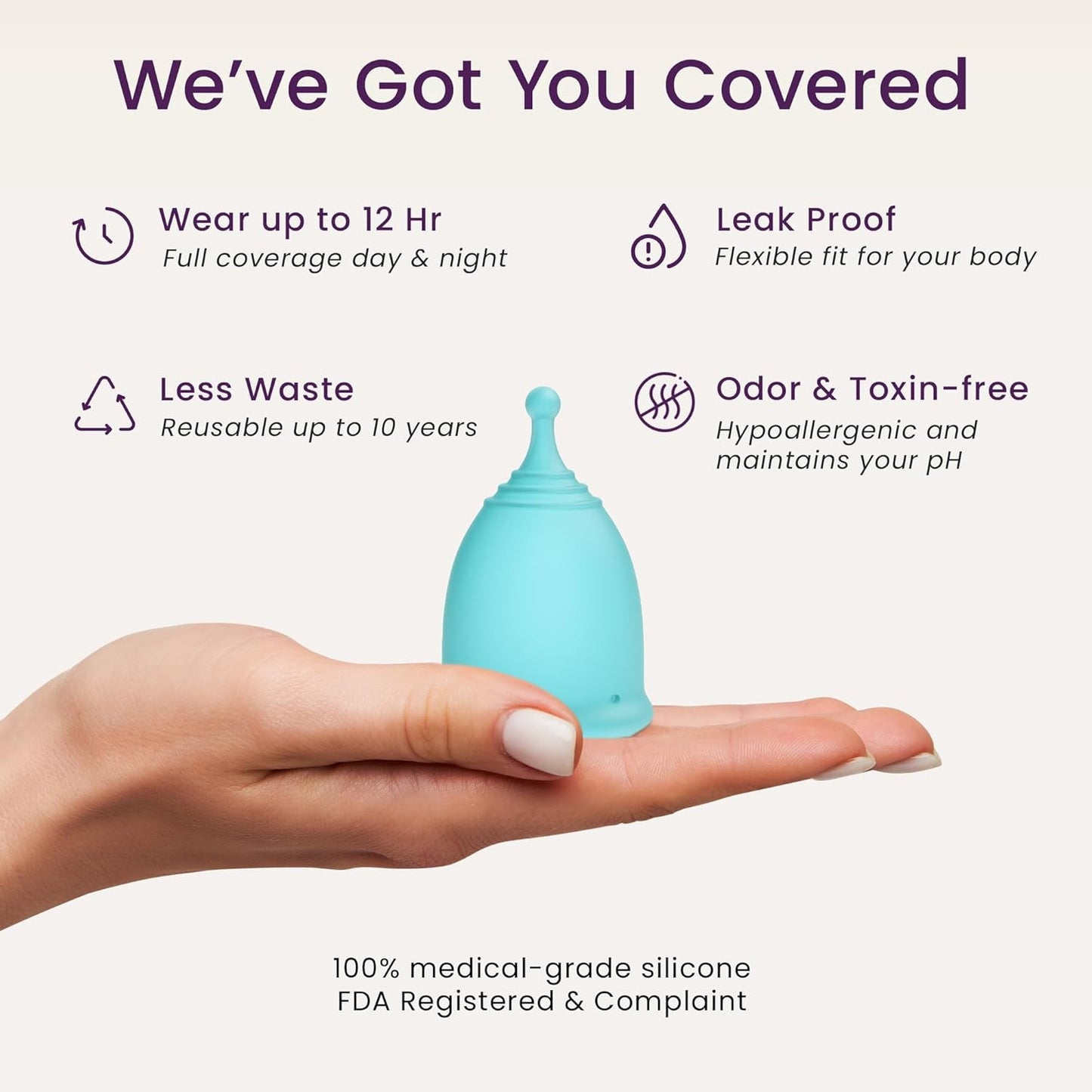 EcoBlossom Reusable Menstrual Cup Set - The Most Reliable Medical Grade Silicone Period Cups - Comfortably use for 12 Hours (2 Large Cups)