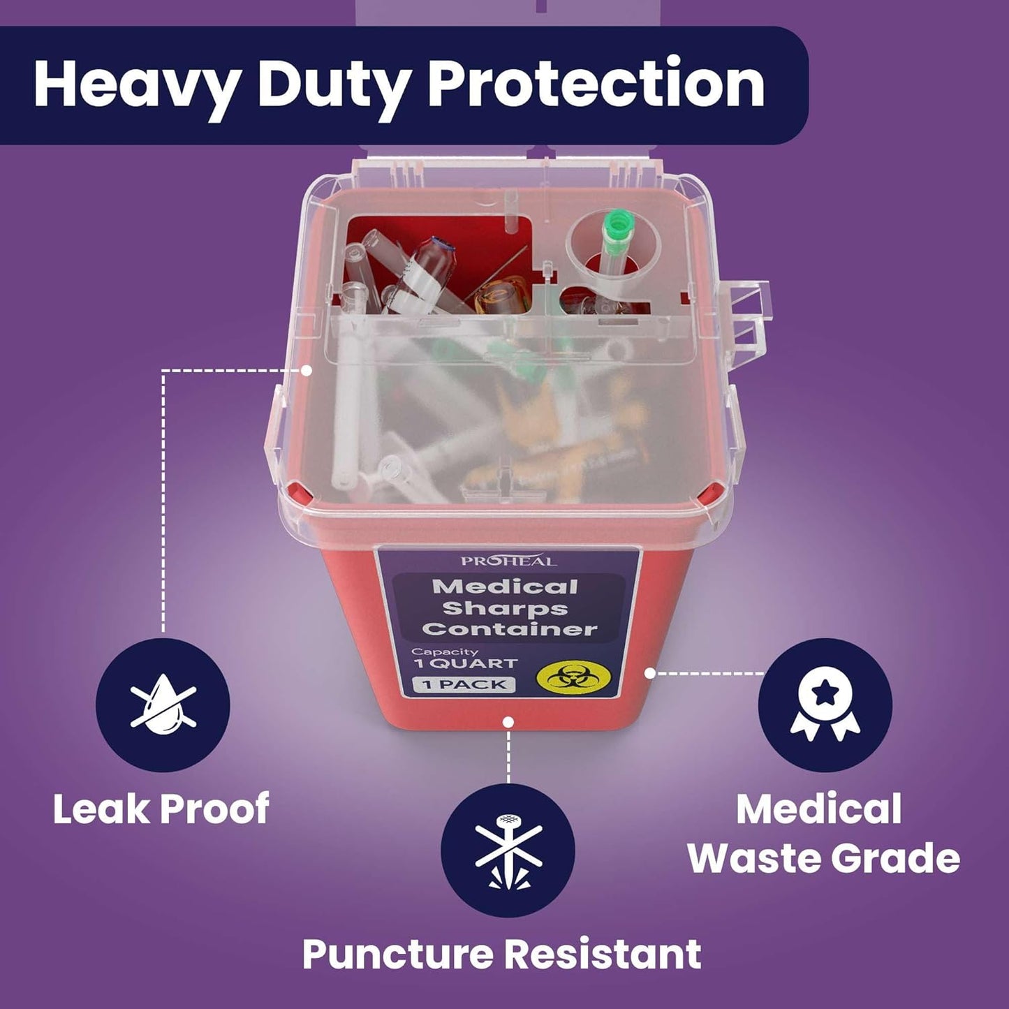 Small Sharps Containers for Home Use, 3 Pack - 1 Quart Needle Disposal Container for Diabetes Needles, Syringes, and Blades - Portable Travel Size for Biohazard Medical Waste