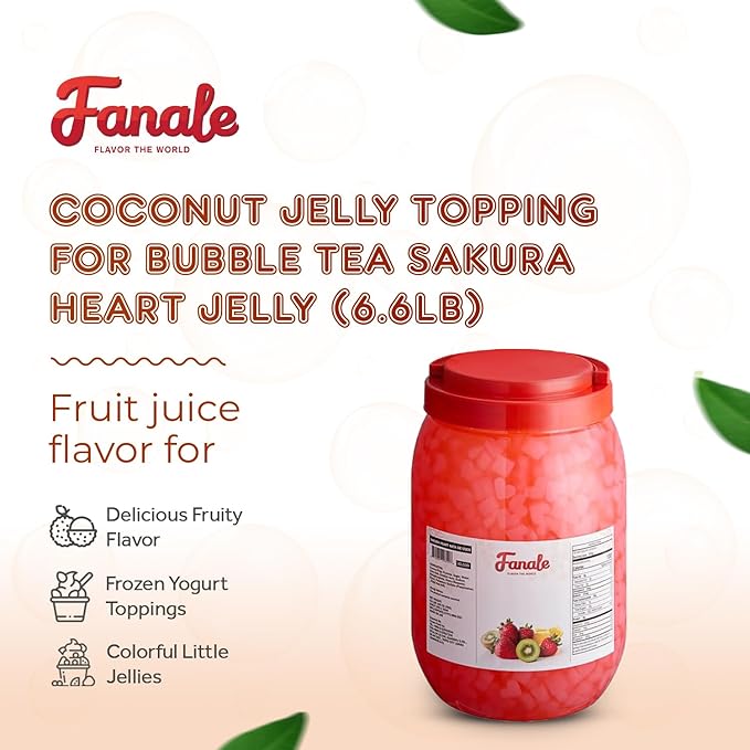 Fanale Coconut Jelly Topping nata de coco for Boba Tea | Ice Cream | Yogurt | Smoothie | Milk Tea | Desserts (Sakura Heart Shaped, 6.6 lb) JEL030