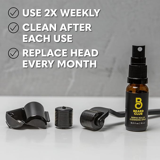 The Beard Club Premium Derma Roller for Face, Body and Scalp - Microneedling Roller for Men and Women with 540 Titanium Microneedles - for Hair & Beard - Weighted Metal Handle - Magnetic Storage Case
