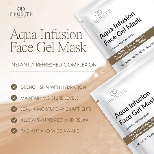 Project E Beauty Aqua Infusion Face Gel Mask Moisturizing, Hydrating & Anti-Aging | Removes Fine Lines | Brightening Collagen Face Mask | Skincare Routine | Hydrogel Sheet Masks | 5 Pack