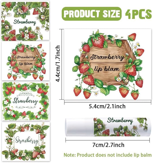 OLYCRAFT 100Pcs Self-Adhesive Lip Balm Tag Stickers 2.1x1.7 inch Waterproof Adhesive Label with Strawberry Rectangle Lipstick Tag Sticker for Lip Balm Container Tubes Lipstick Wrapping Decoration