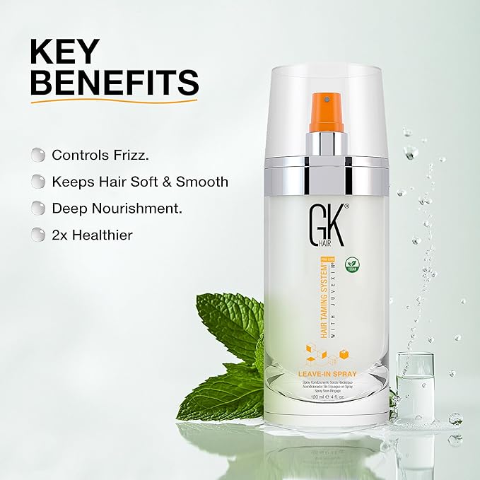 GK HAIR Global Keratin Leave-In Conditioner Detangler Spray 120 ml - For Dry, Damaged and Frizzy Hair Protection With Organic Natural Oil Strength & Shine | Hydrating Smoothing Styler