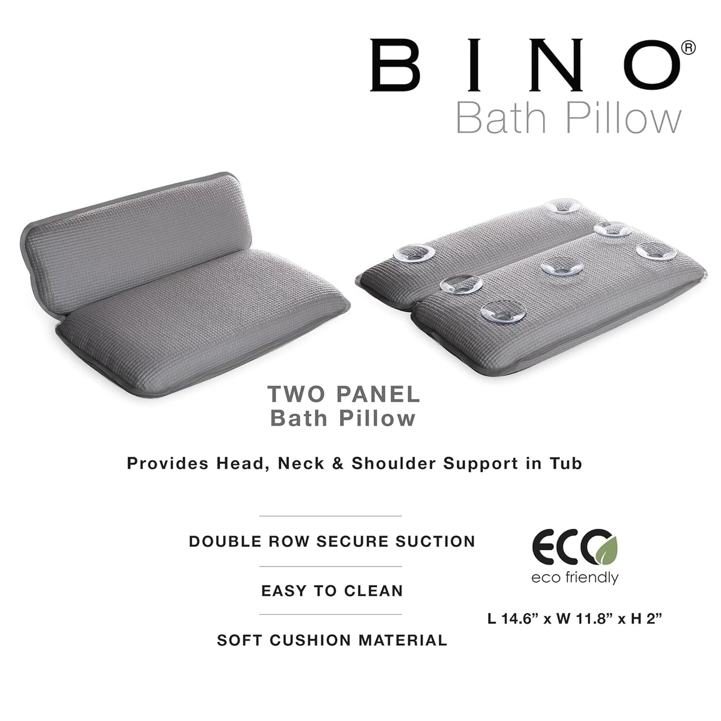 BINO | Non-Slip Cushioned Bath Pillow with Suction Cups, Silver | Spa Pillow Bath Pillows for Tub | Neck and Back Support | Bathtub Pillows | Tub Rest Accessories