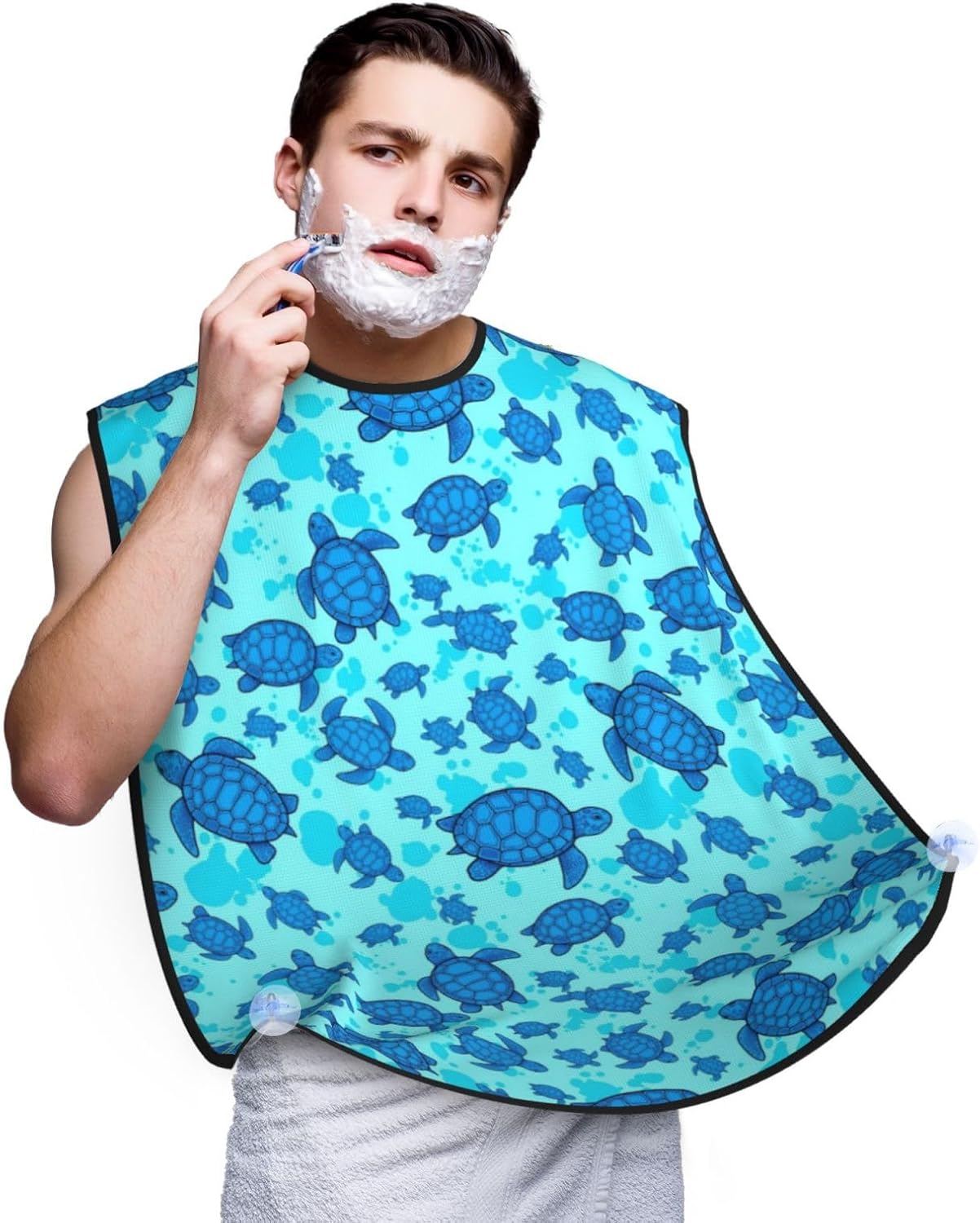 Beard Apron Hair Catcher, Ocean Animal Turquoise Blue Sea Turtles Shave Bib, Waterproof Non-Stick Shaving Bib, Trimming Grooming Tool for Dad Men Anniversary