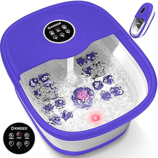 Collapsible Foot Spa with Heat, Remote Control, Temperature Control, Bubbles, Pumice Stone, Red Light, Timer, 16 Massage Roller Pedicure Foot Bath Tub Foot Soaker for Feet Stress Relief, Purple