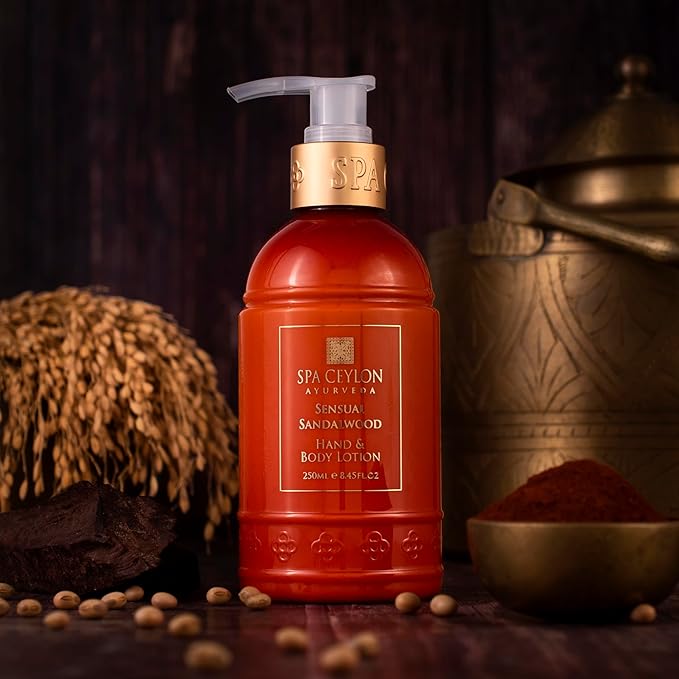 SPA CEYLON Sensual Sandalwood Hand and Body Lotion | Deep Hydrating Body Moisturizer with Coconut | Almond & Rice Bran | Cooling & Invigorating | Suitable for All Skin Types