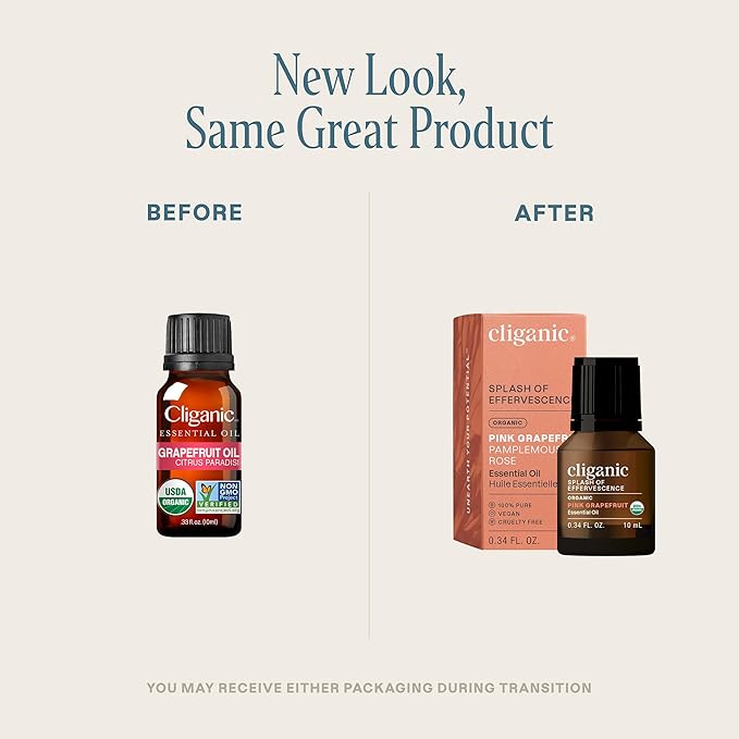 Cliganic Organic Pink Grapefruit Essential Oil, 100% Pure Natural, for Aromatherapy | Non-GMO Verified (Packaging May Vary)