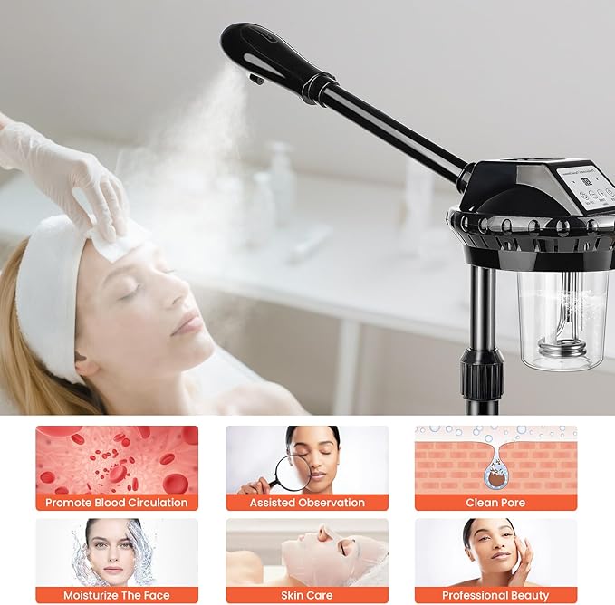 Professional Face Steamer, Adjustable Height and Angle, Facial Steamer Clean Skin Firming Pores and Moisturizing Suitable for a Beauty, Spa, at Home
