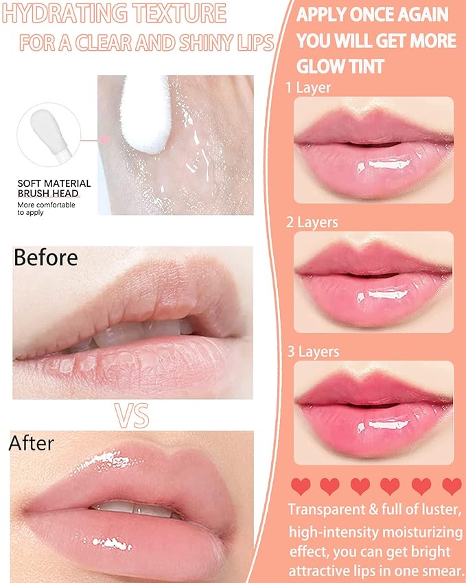 Plumping Lip Glow Oil, Hydrating Tinted Lip Oil Gloss, Transparent Toot Lip Oil, Long Lasting Lip Balm Moisturizing Glow Oil Fresh Texture, Glitter Shine Primer Lip Tint Lip Care Product-#0000