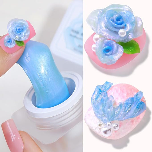 Double Rhythm 3D Nail Gel Pearl Solid Sculpting for Nail Art Non-Sticky Hard for Building Carving Molding Extension Soak Off UV/LED Salon Home DIY 0.5 Oz (Blue-Silk 09)