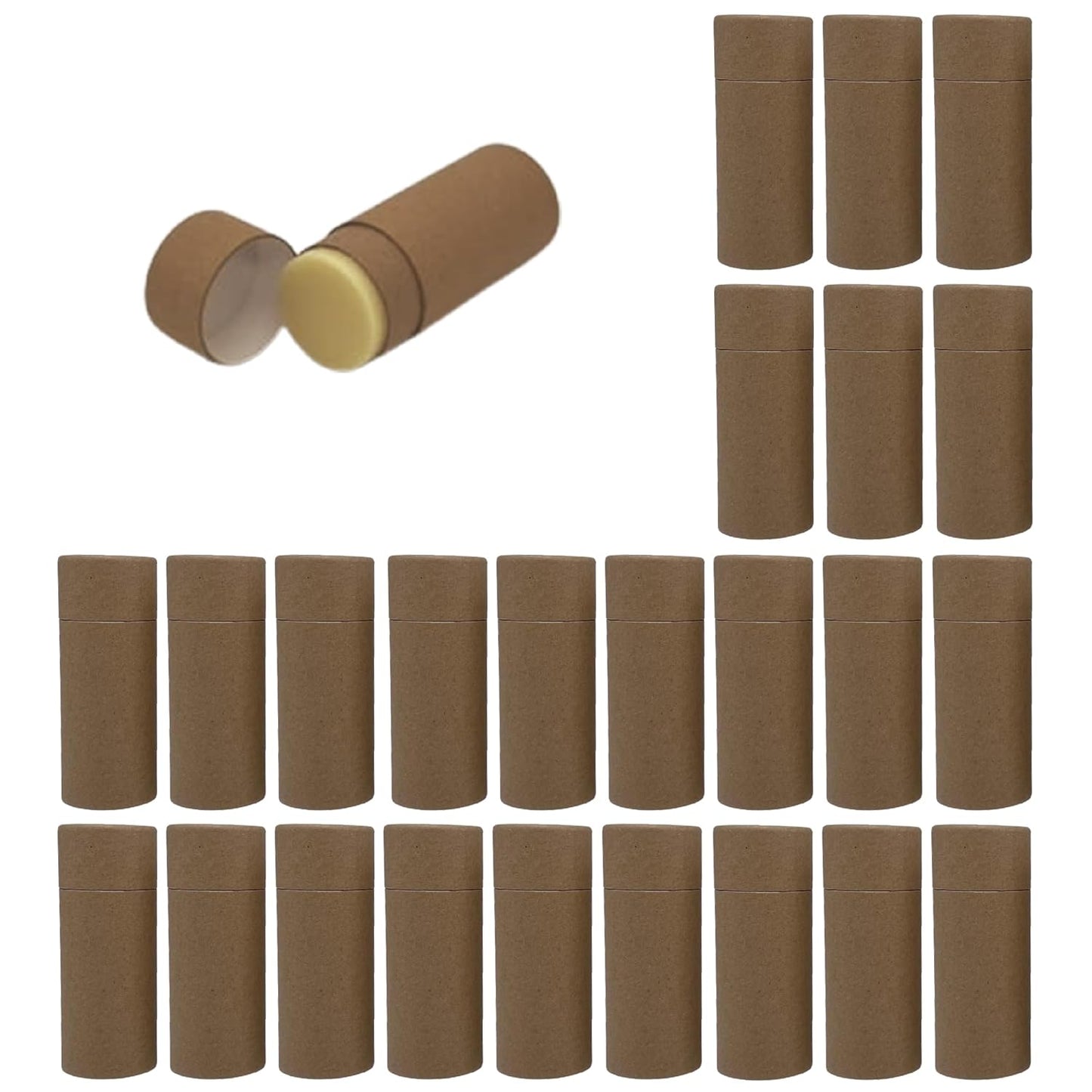 GreenWay 2.5oz / 70g Kraft Paperboard Deodorant Tubes with Lids - 25 Pack Solid Perfume Tubes Refillable DIY Cosmetic Containers - Brown